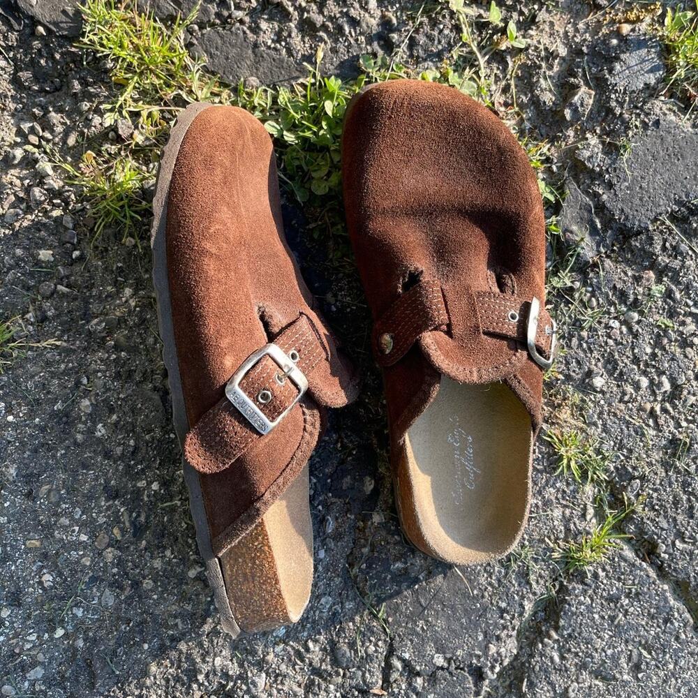 Vintage American Eagle Suede Brown Clog Slide On Sandals Size 7 - Picture 7 of 8